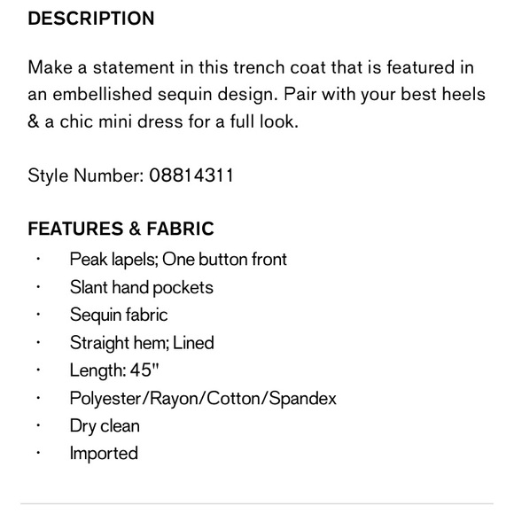 Express NWT Sequin One Button Trench Coat Bronze Brown Size Small - Picture 10 of 10